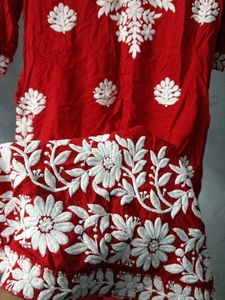 Red Embroidered Kurti Top