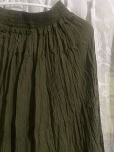 Olive Green Crinkled A-line Skirt