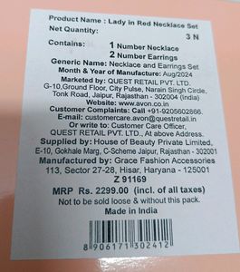 Avon Brand New Branded Ruby Necklace Set