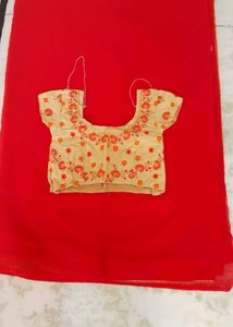 Beautiful Red Saree With Blouse