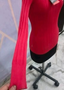Red Top With Button Neck