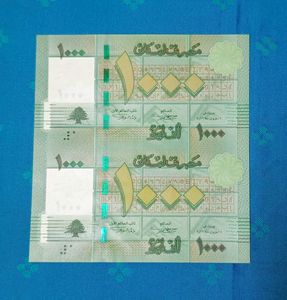 Lebanon Uncut Sheet of 2 Banknotes 1000 Livres Eac