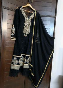 Black Thread Gotta Patti Embroidery Cotton Suit