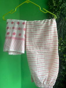 New Cream &amp; Pink Embroidered Kurti Set size L