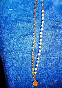 Clover Charm Pearl & Chain Necklace