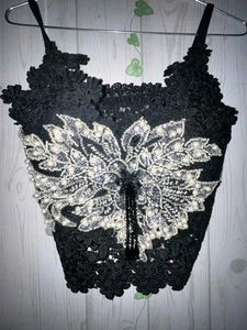 Black Lace Embellished Corset Top