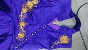 Violet Full Length Ball Gown With Gold Embroidery