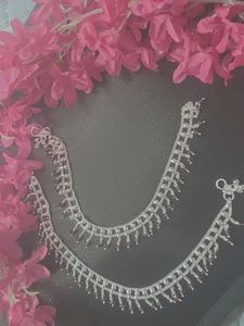 Silver Anklets with Dangle Beads