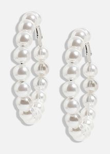 Silver-Plated Pearl Hoop Earrings
