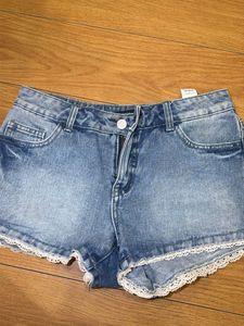 Denim Shorts with Lace Trim