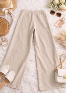 Beige Wide Leg Trousers