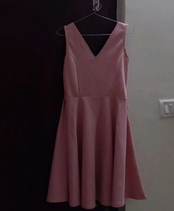 Pink Deep V Neck Mini (Knee Length) Dress