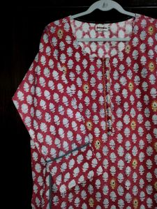 Fabindia Red &amp; White Floral Print Kurta