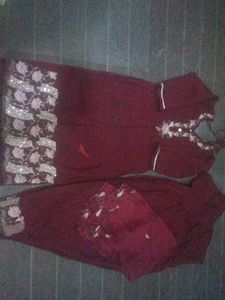 Embroidered Maroon Kurta Set