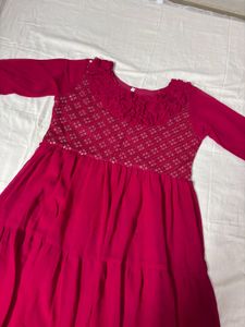 GEOGRETTE DARK PINK MAXI DRESS