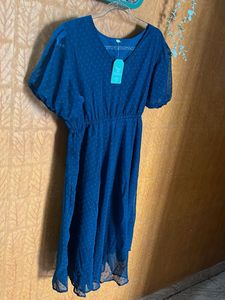 Flowy Blue Swiss Dot Midi Dress
