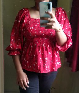 Red Floral Print Top