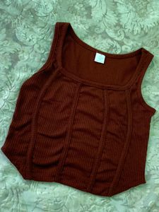 Brown Ribbed Tank Top