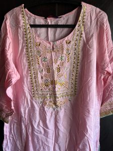 Pink Embroidered Kurta- XXL