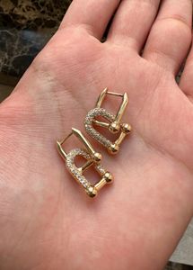 Gold Double Hoop Earrings with Diamonds