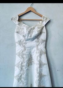 Embroidery Gown Plain White Floor Touch