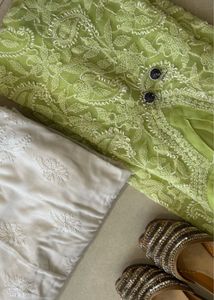 Lime Green Embroidered Kurti Set