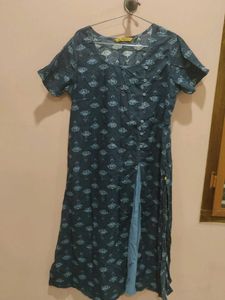 Blue Floral Print Kurti with Side Slits