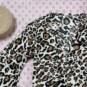 Leopard Print V-Neck Top With Bell Sleeves