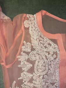 Chikankari Peach Kurti With Inner