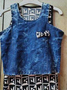 Cute Denim Jacket With Geometric Top