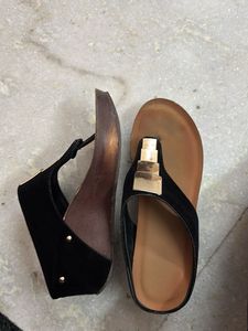 Black &amp; Gold Wedge Heels
