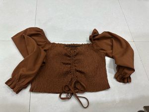 Brown Smocked Blouse