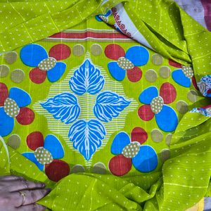 Green Polka Dot Floral Saree