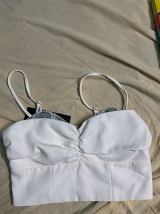 Bershka White Glitter Trim Crop Top