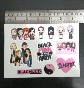 Set Of 11 Black Pink Stickers For Mobile (1 Sheet)