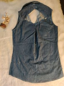 Sleeveless Branded Denim Shirt