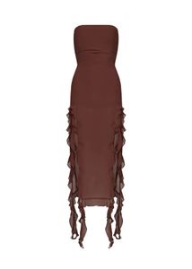 Chic Brown Strapless Ruffle Dress