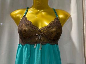 Teal Lace Trim Cami Dress