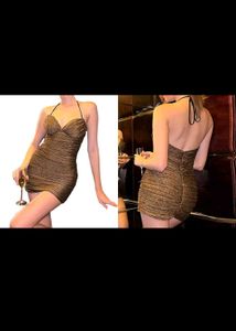 Gold Shimmer Micro Threads Mini Dress