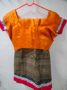 Mustard+ Orange 🍊 Saree With Blouse