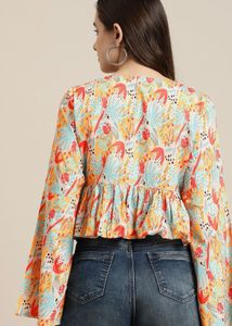 Printed Tie - Up Detail Empire Top