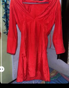 Red Stylish Neck Mini Dress