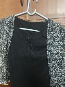 Layered Black Top with Print