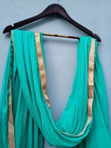 Sea Green Dupatta With Golden Border