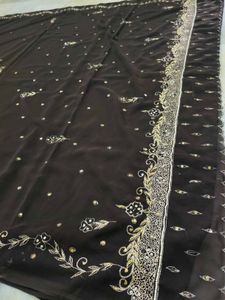 Aari  Zardozi Work Saree Dark Brown Sare
