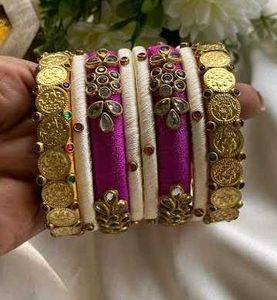 Silk Thread Coin Bangles - Set of 6