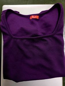 Purple Puff Sleeve Square Neck Top