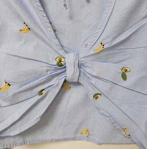 ZARA Banana Avocado Embroidery Top