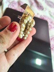 Fashion Earrings - Pearl &amp; Gem Detail