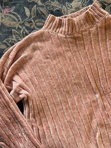 Pink Knitted Mock Neck Woolen Pullover Top